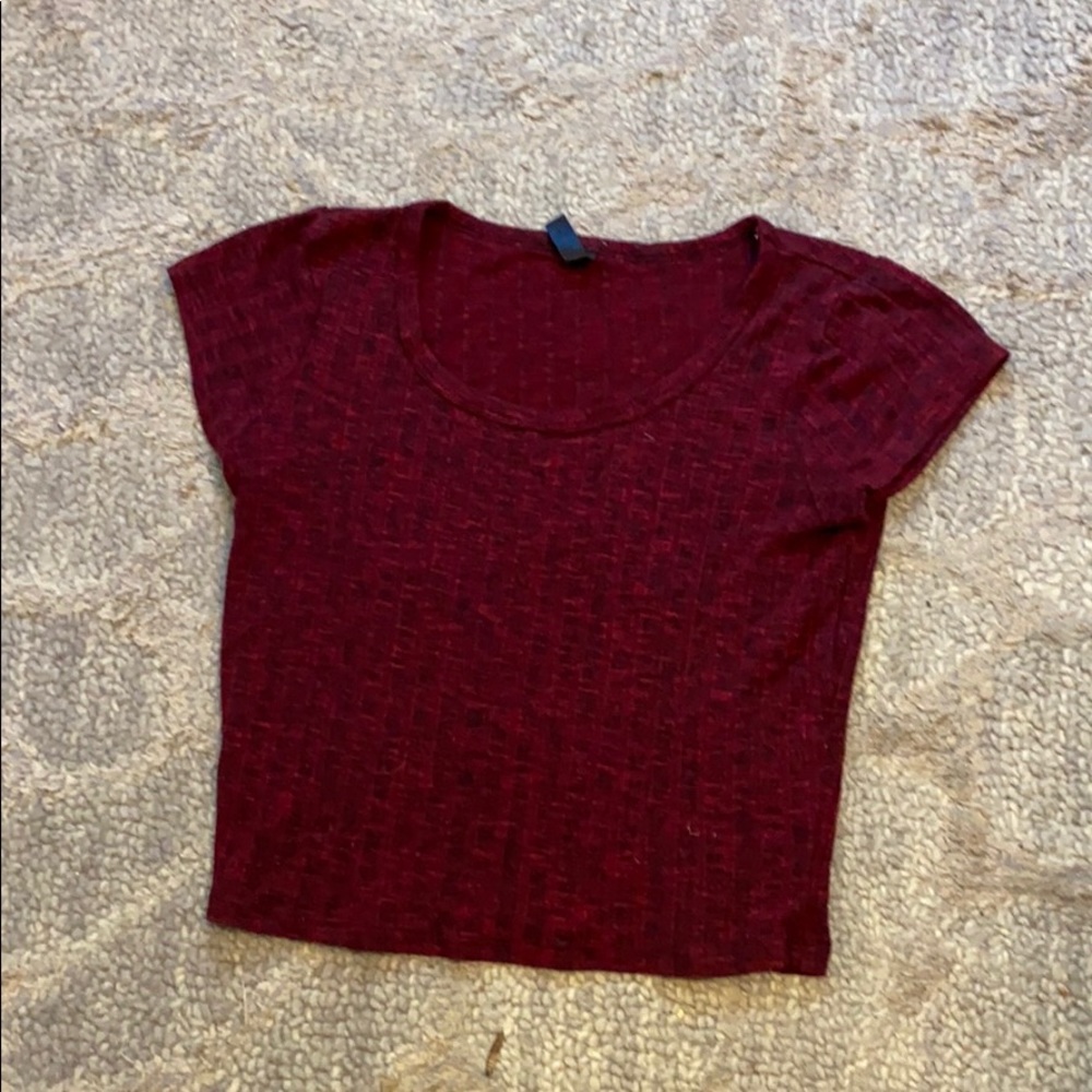 marroon and black stitched crop tops